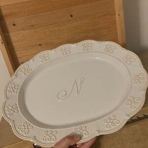 Mud Pie Signature Collection G Cream Beaded Scalloped Edge Platter
